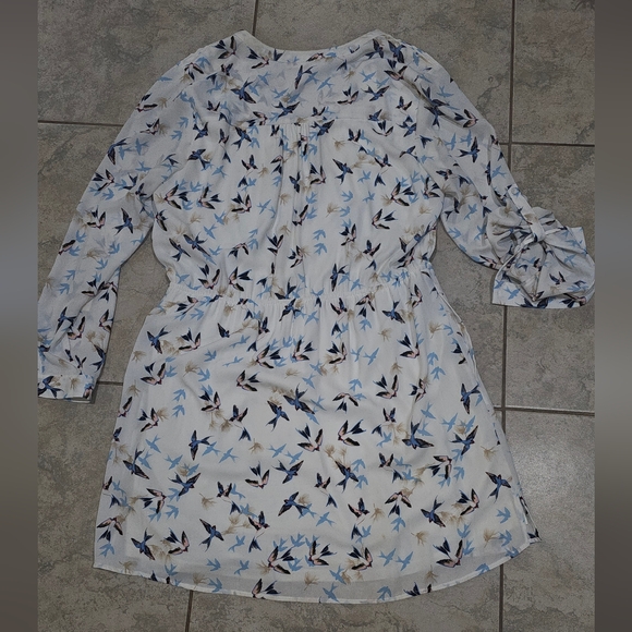 DR2 Bird Pattern Shirt Dress w/button roll up sleeves - Picture 11 of 11